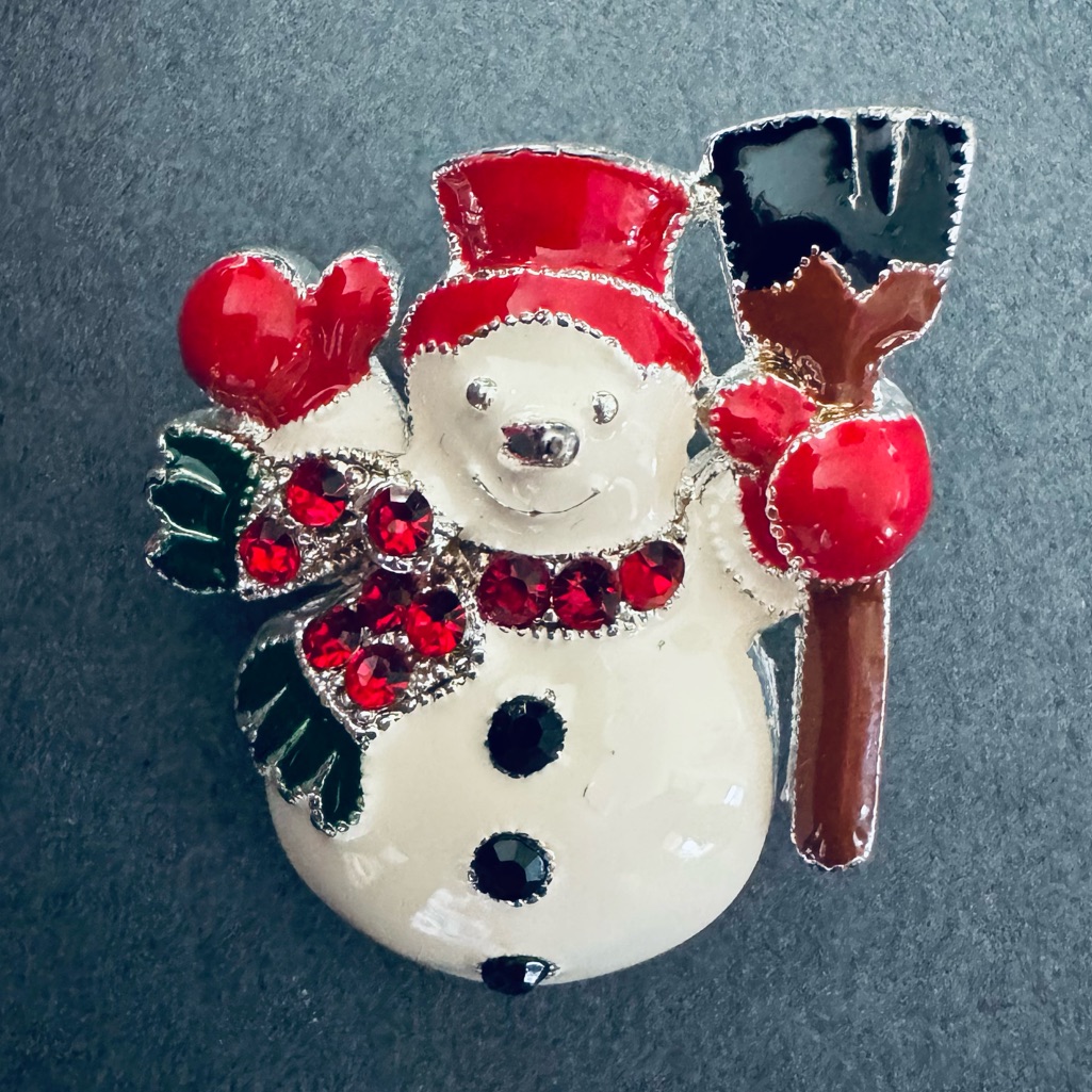 Festive Snowman Brooch With Red Accents 5$